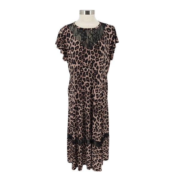 Torrid Fit Flare Midi Dress Leopard Short Sleeve Sheer Lace Neck 2 2X - Picture 1 of 9